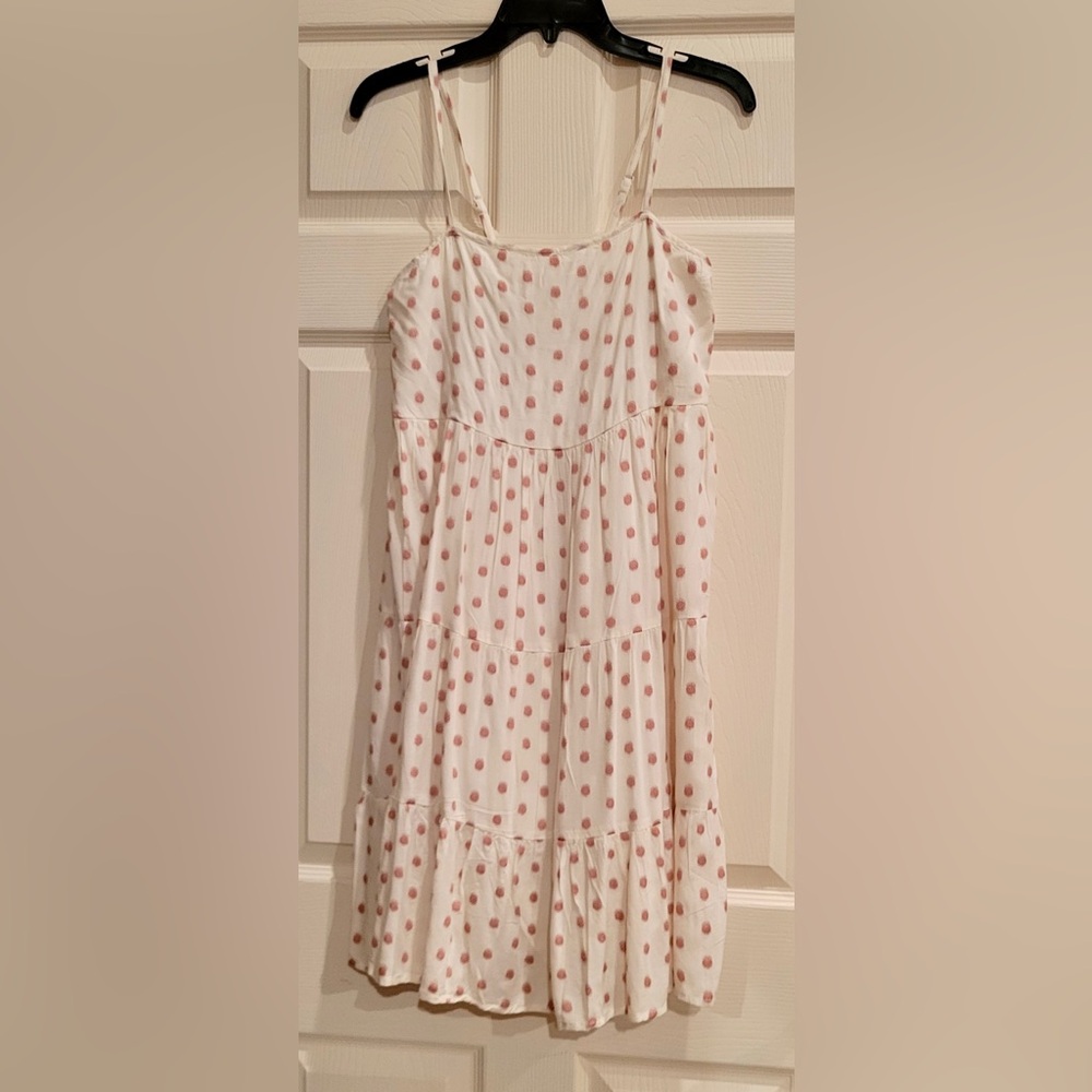 NWT Sim & Sam White Dress Featuring a Pink Polka Dot Pattern Size medium